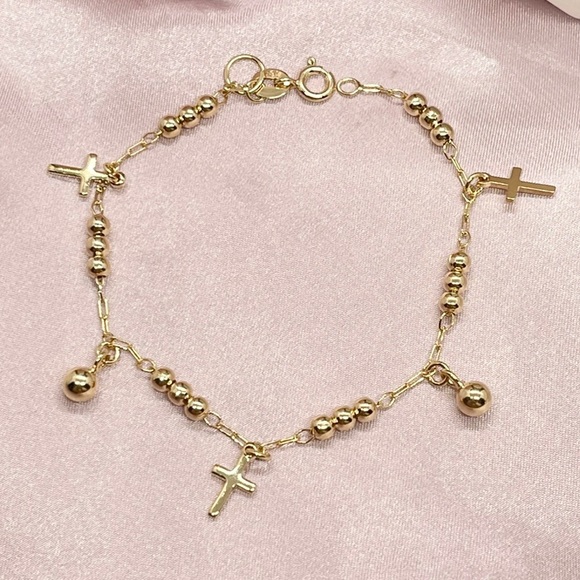 18k Gold Filled Cross Bracelet 7.5" Long ✨ - Picture 1 of 3
